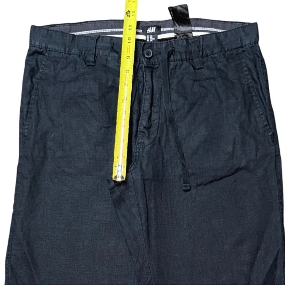 H&M Black 100% Linen‎ Straight Leg Drawstring Pants 33R Womens Mens Casual